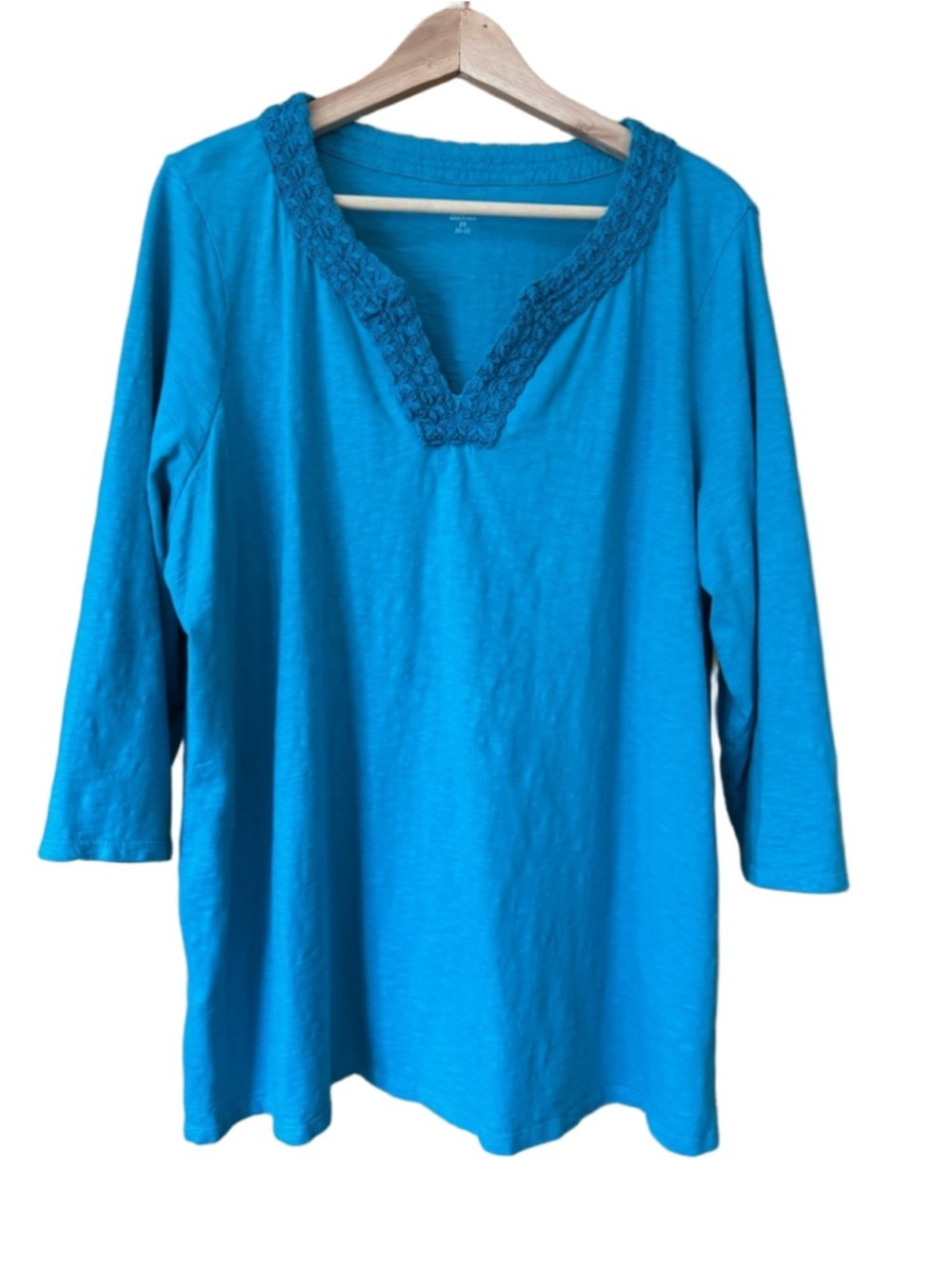 Coldwater Creek Teal Crochet-Trim Textured V-Neck Top plus size 2X (20-22)